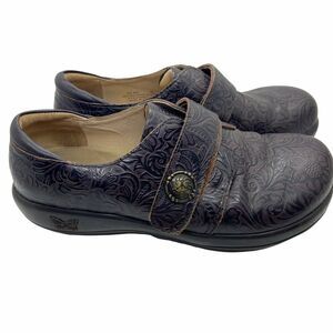 Alegria Clogs Shoes Women's Purple Black Embossed Leather Casual size 39/US 8.5